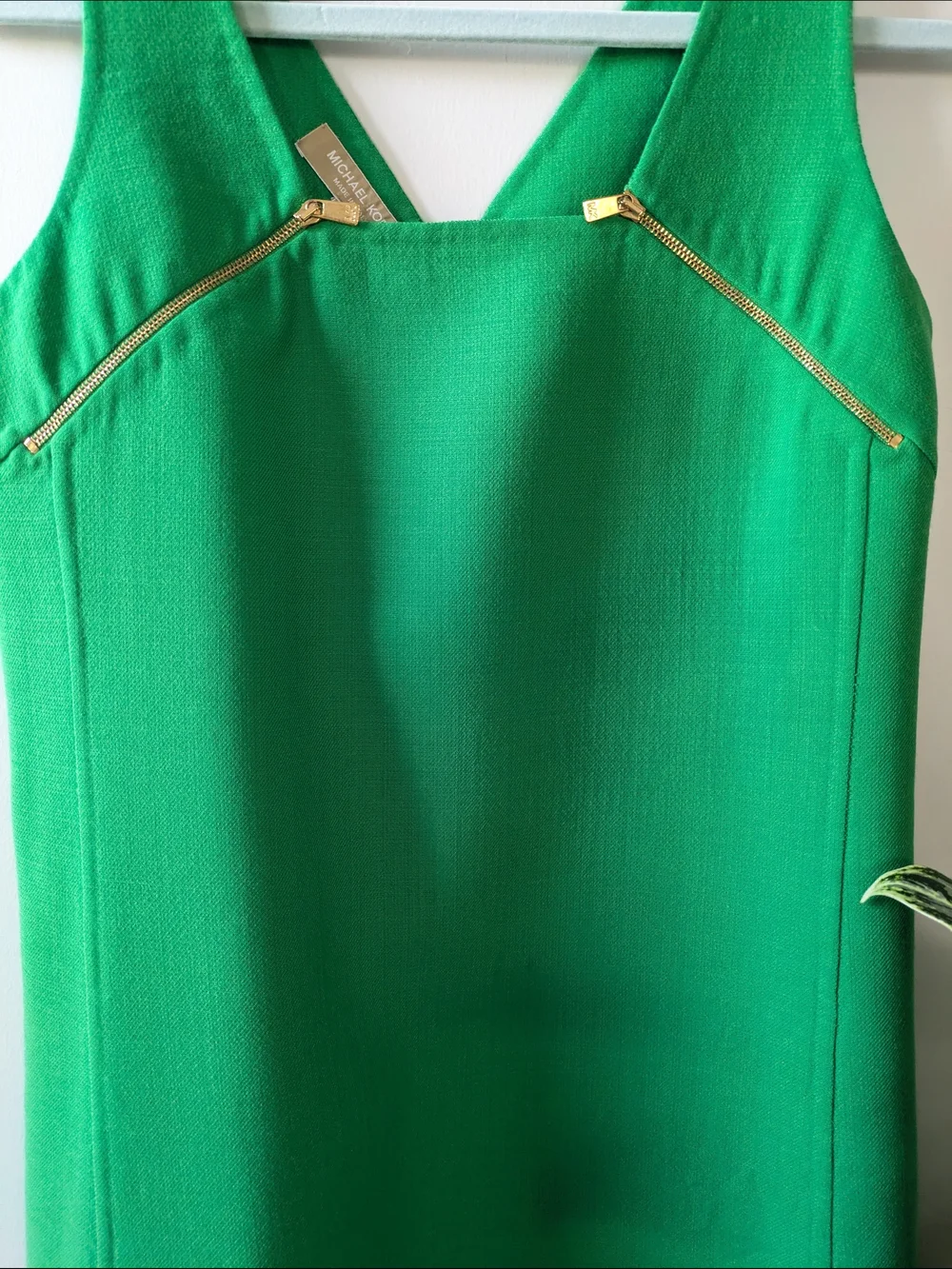 Michael Kors Wool Green Sleeveless Shift Dress with Gold Zips